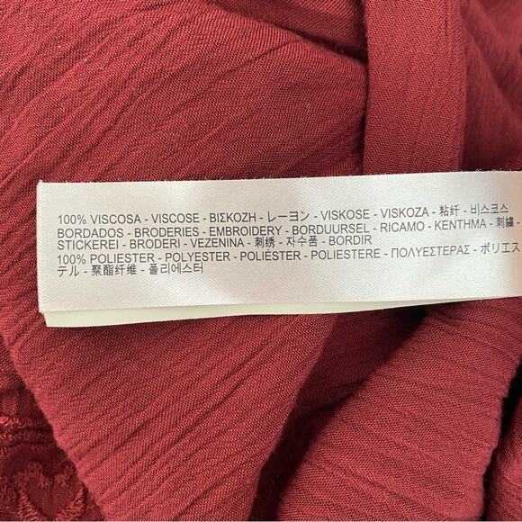 Massimo Dutti Embroidered Maroon Drop Waist Boho Mini Dress size 8 - Picture 8 of 8